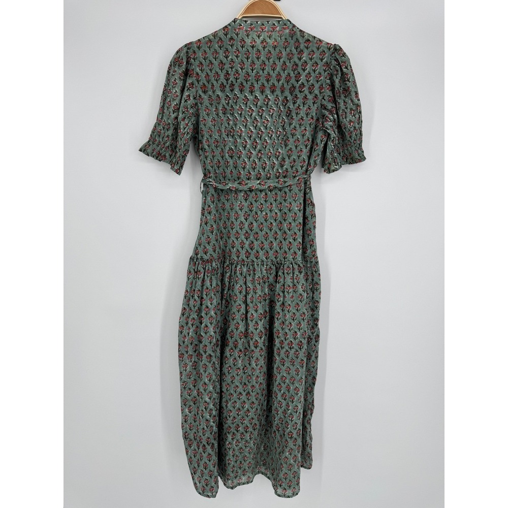 Daughters of India Prairie Dress XS Sage Green Floral Button Front Midi Cottage - Picture 8 of 12